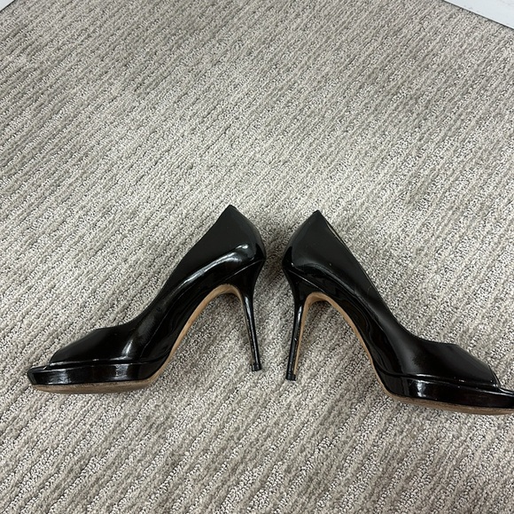 Jimmy Choo Black Patent Leather Luna Peep Toe Platform Heels 38.5/ 8.5 - Picture 8 of 14